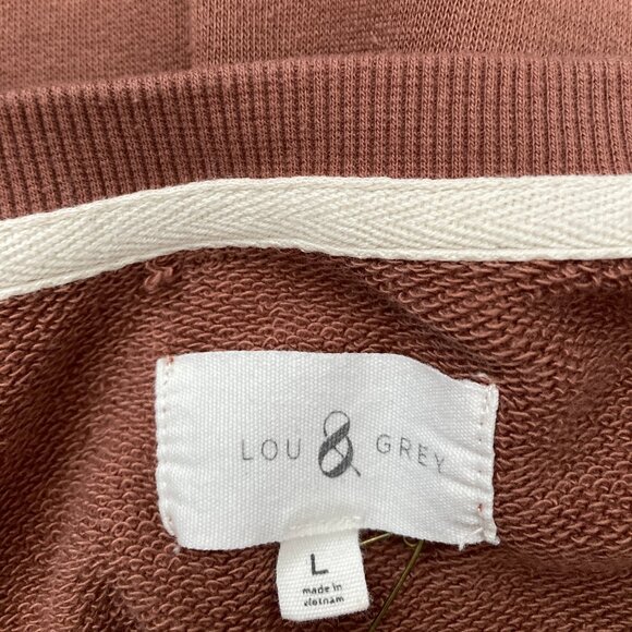 Lou & Grey Loft Cocoa Brown Soft Cotton Blend Terry Lined Pullover Buttons Large - Picture 8 of 9